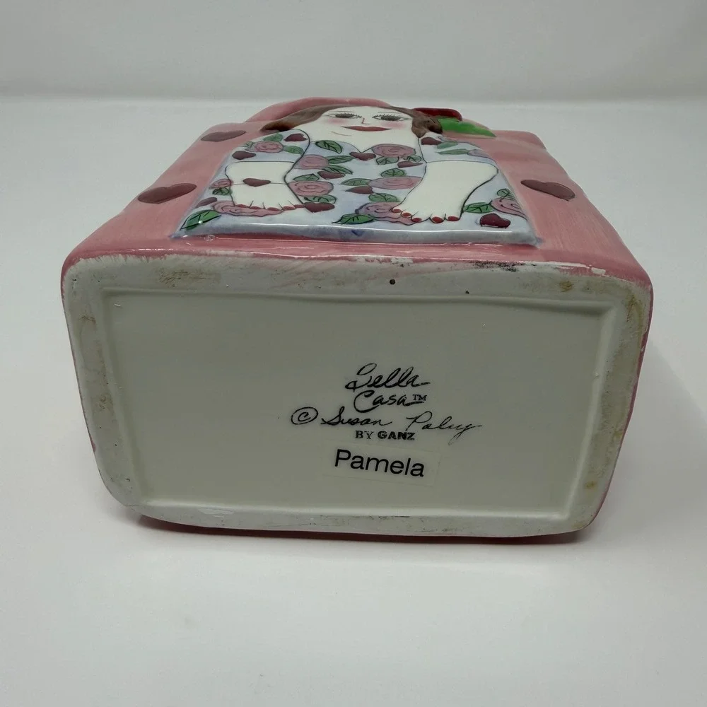 Vintage Bella Casa Pamela Purse Vase‎ Susan Paley Ganz Pink Heart Girl Plantar